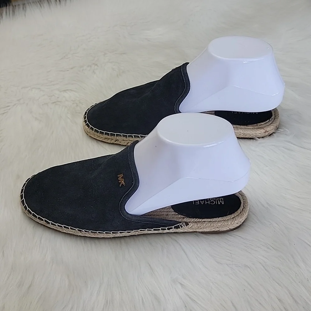 MICHAEL MICHAEL KORS Hastings Black Suede Slip On Flat Designer Mule Espadrilles